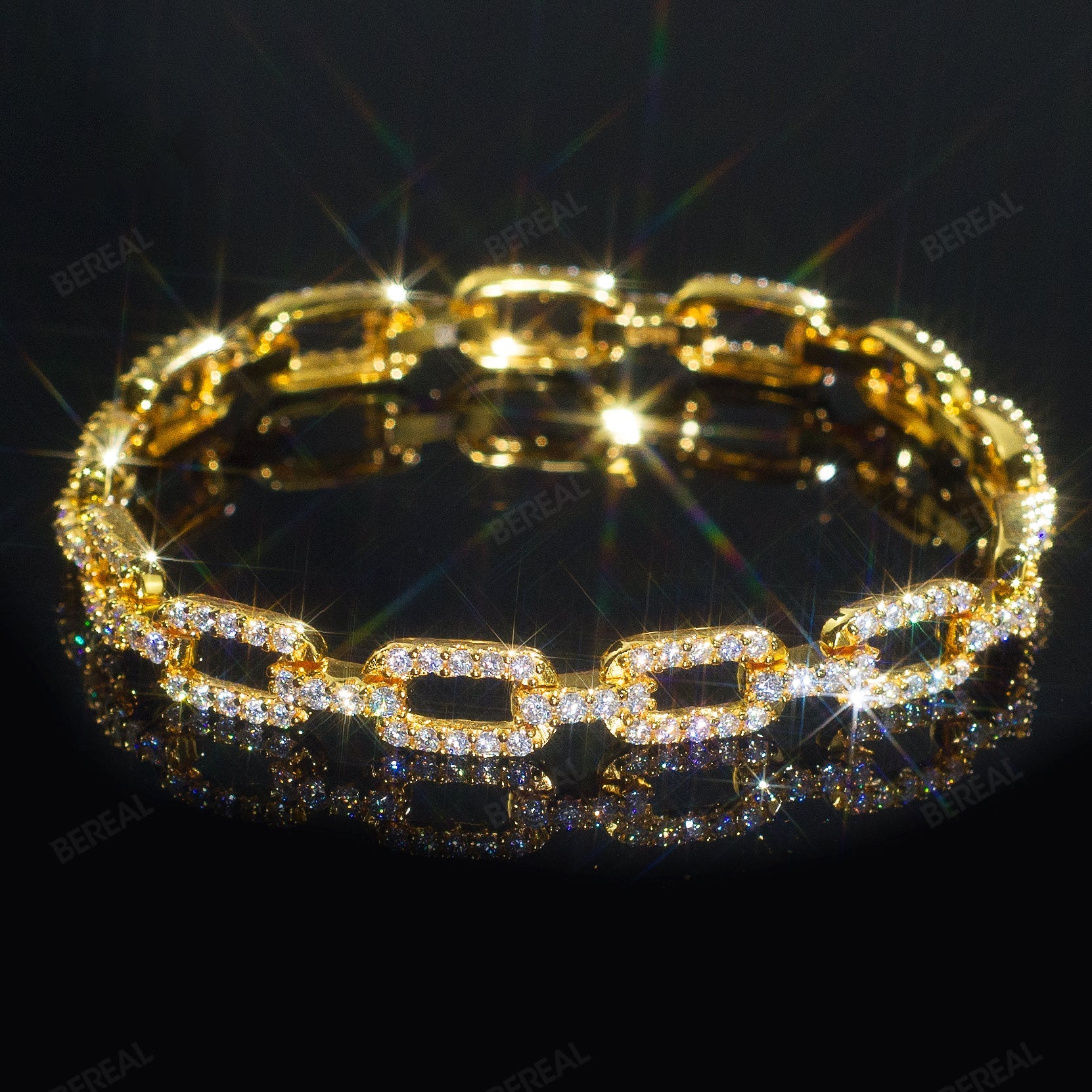 Custom 3MM VVS Moissanite Yellow Gold Square Link Bracelet Custom 925 Silver 10K/14K/18K Real Gold Diamond Rapper Jewelry