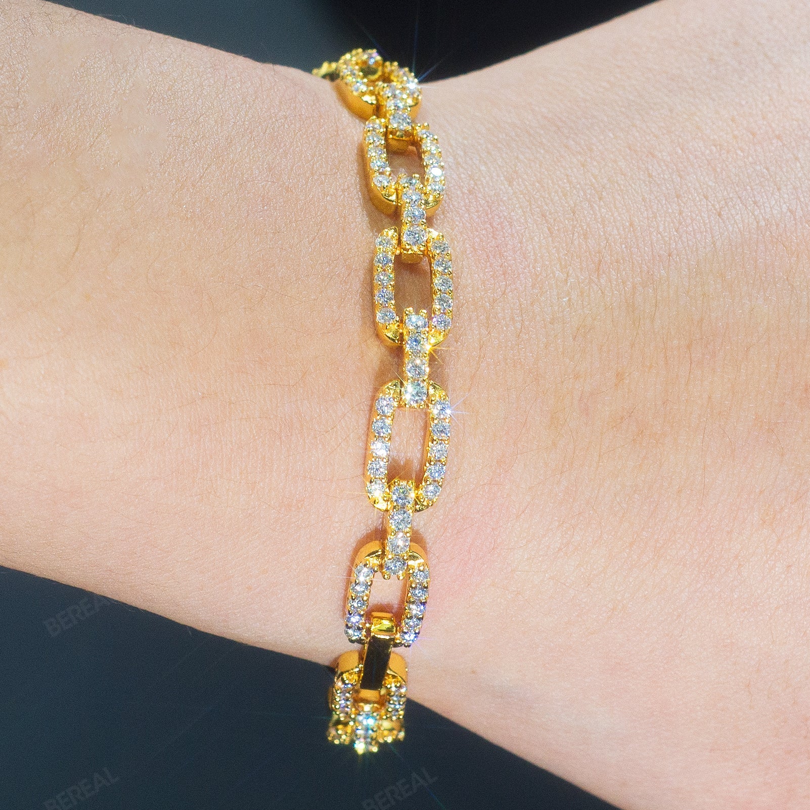 Custom 3MM VVS Moissanite Yellow Gold Square Link Bracelet Custom 925 Silver 10K/14K/18K Real Gold Diamond Rapper Jewelry