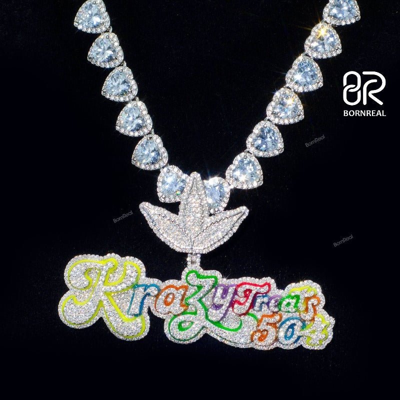 Custom 925 Silver Icy Moissanite Chain Enamel Name Rapper Pendant