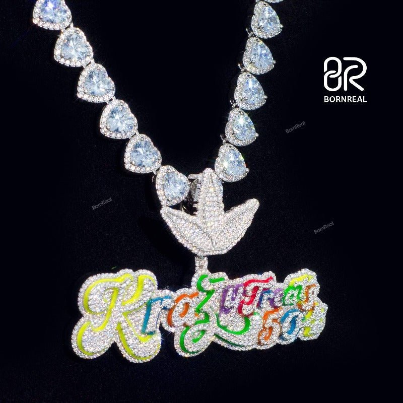 Custom 925 Silver Icy Moissanite Chain Enamel Name Rapper Pendant