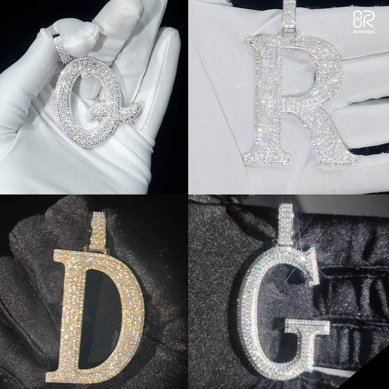 Custom A to Z Initial Hip Hop 925 Silver Moissanite Letter Pendant 2‘’