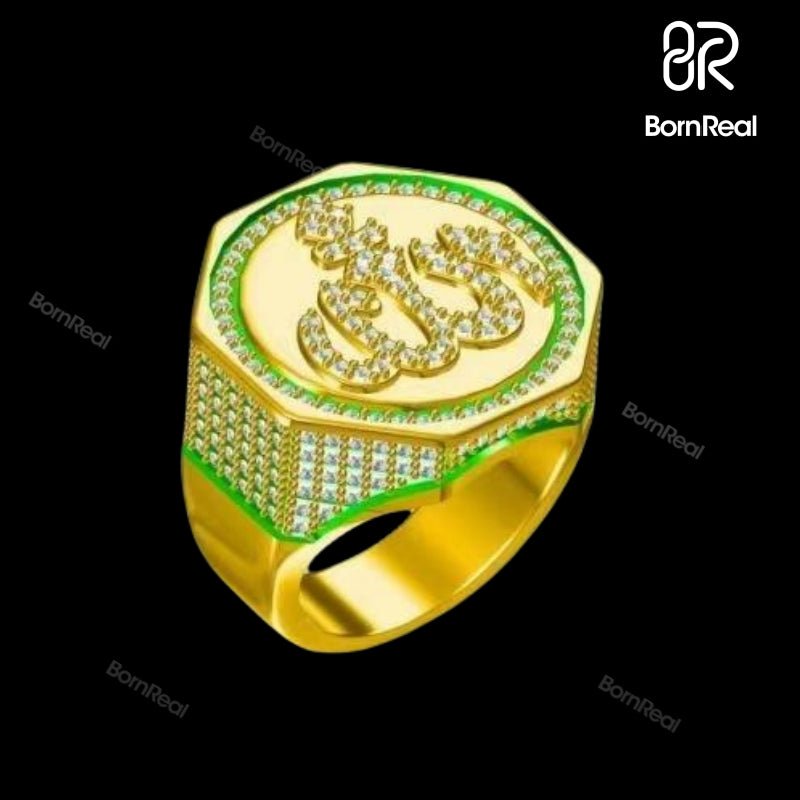 Custom Allah God Arabic Charm Moissanite Baguette Hip Hop Male Ring