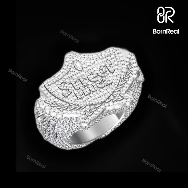 Custom Badge Iced Out Diamond Moissanite Hip Hop Male Ring