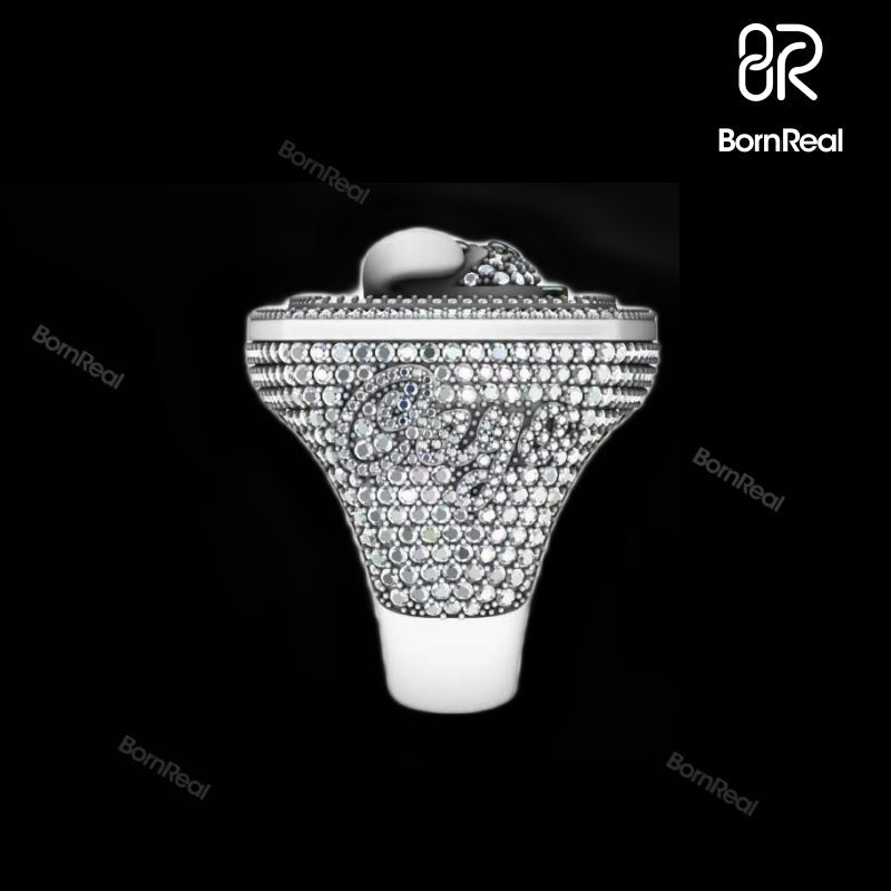 Custom Badge Iced Out Diamond Moissanite Hip Hop Male Ring