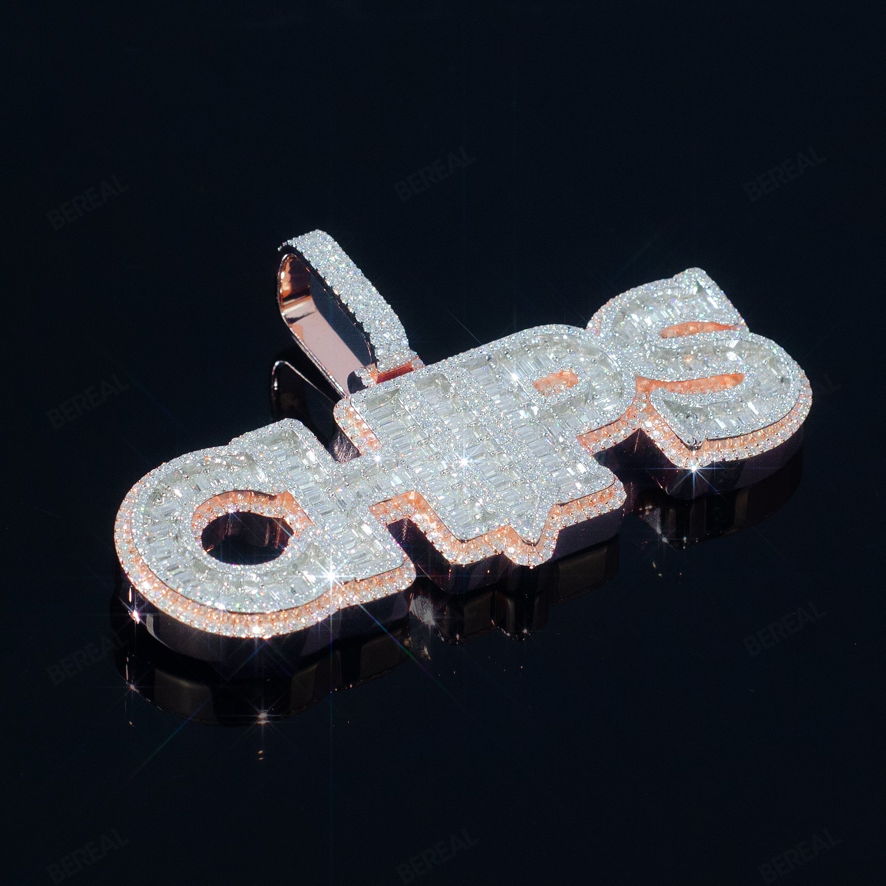 Custom Baguette Cut 925 Silver Moissanite Letter Name Pendant