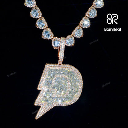Custom Baguette Mix Inlay Hip Hop Chain Moissanite Classic Initial D Pendant