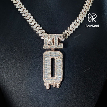Custom Baguette Moissanite Initial Chain Hip Hop Letter O Rapper Pendant