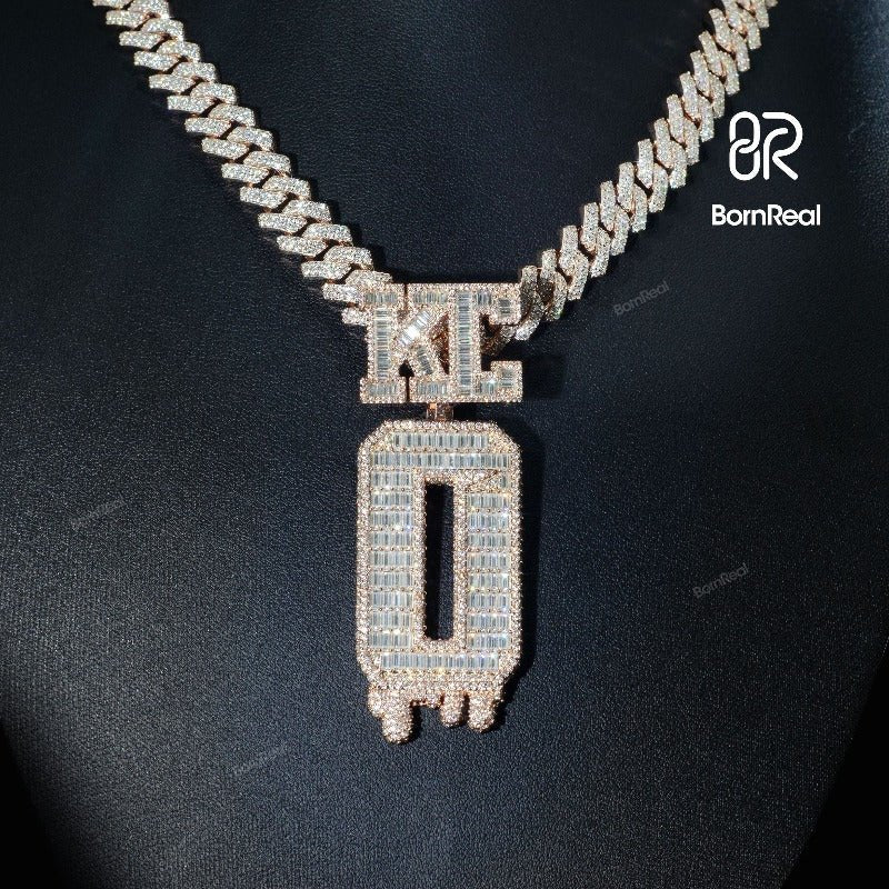 Custom Baguette Moissanite Initial Chain Hip Hop Letter O Rapper Pendant