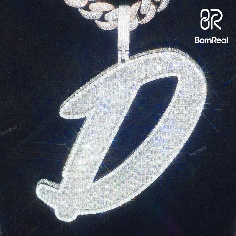 Custom Baguette Moissanite Letter Chain Iced Out Pendant