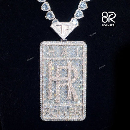 Custom Baguette Moissanite Logo Chain Hip Hop Men Pendant