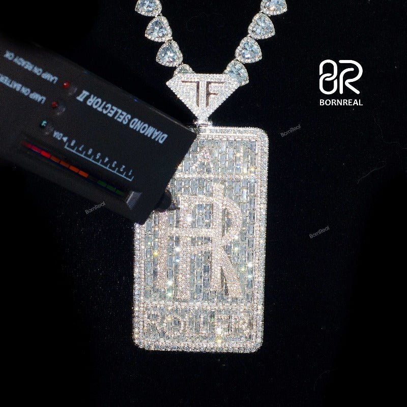 Custom Baguette Moissanite Logo Chain Hip Hop Men Pendant