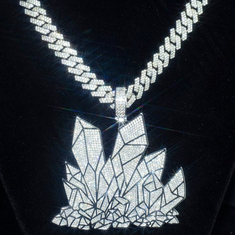 Custom Bust Down Moissanit Diamond 925 Silver Logo Pendant