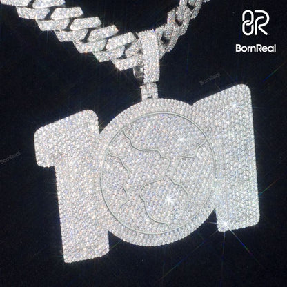 Custom Bust Down Moissanite Diamond 925 Silver Number Pendant For Men