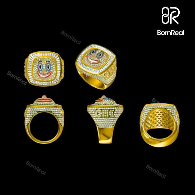 Custom Cartoon Image Mosaic Hip Hop Male Ring