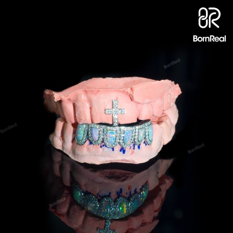 Custom Design High Quality Pre - made Opal VVS Moissanite Diamond Grillz