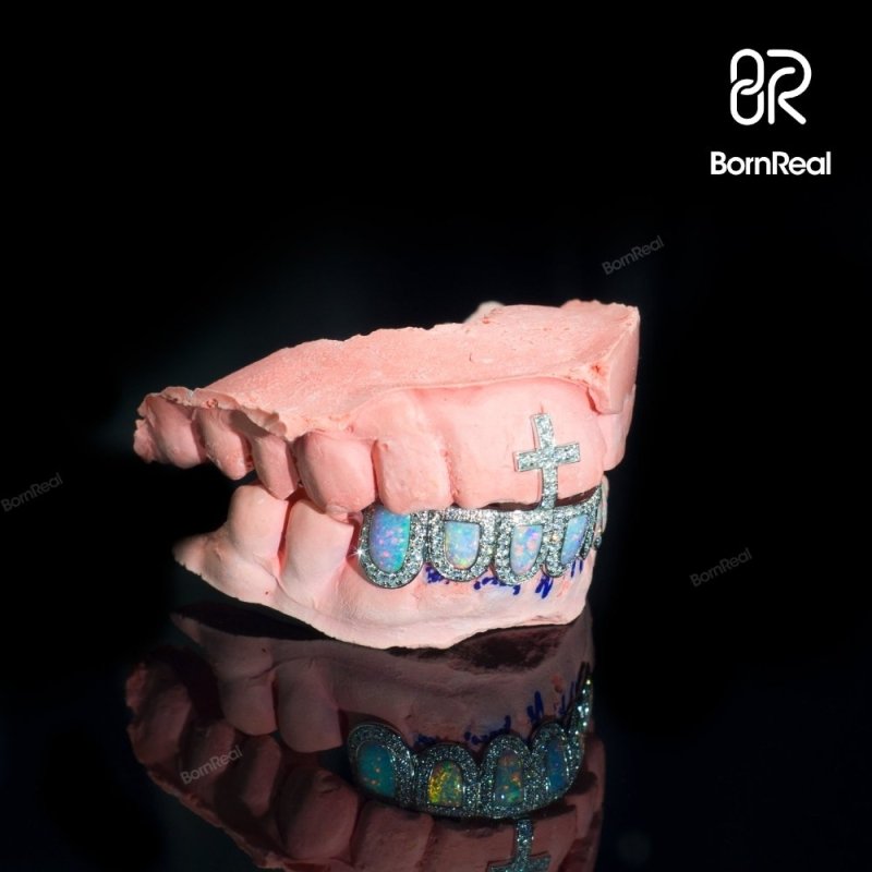 Custom Design High Quality Pre - made Opal VVS Moissanite Diamond Grillz