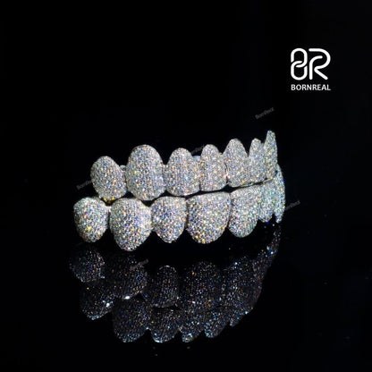Custom Fashion Hip Hop Jewelry 925 Sterling Silver Iced Out VVS Diamond Round Cut Honeycomb Moissanite Teeth Grillz For Mens