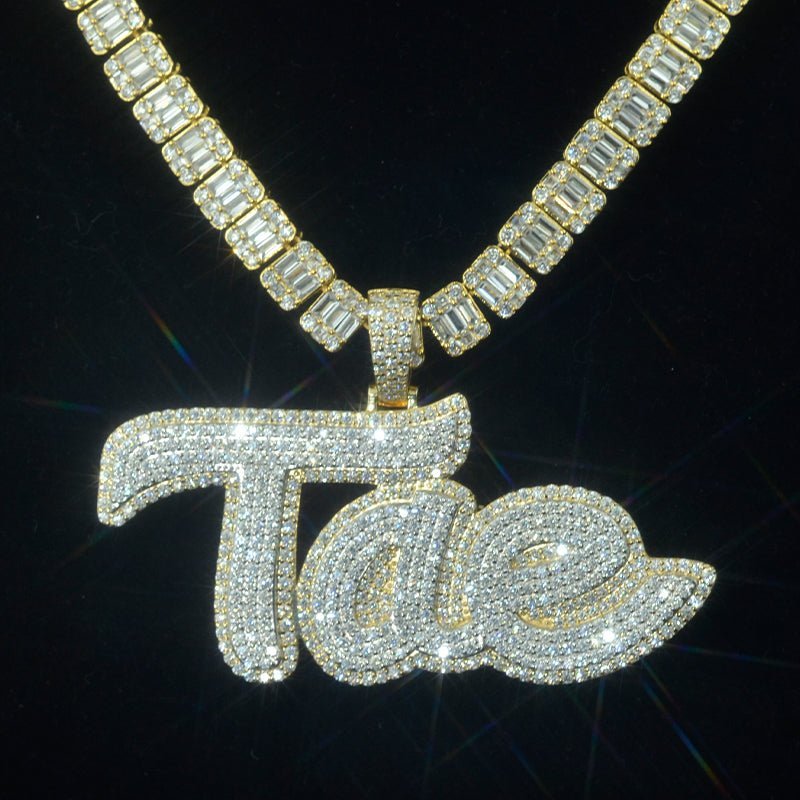 Custom Full Iced Trendy Moissanit Diamond 925 Silver Name Pendant