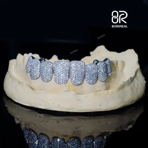 Custom High - Quality Hip Hop Jewelry Teeth 8Top&8Dowm 925 Silver Vvs Diamond Fully Iced Out Perm Cut Moissanite Grillz For Mens