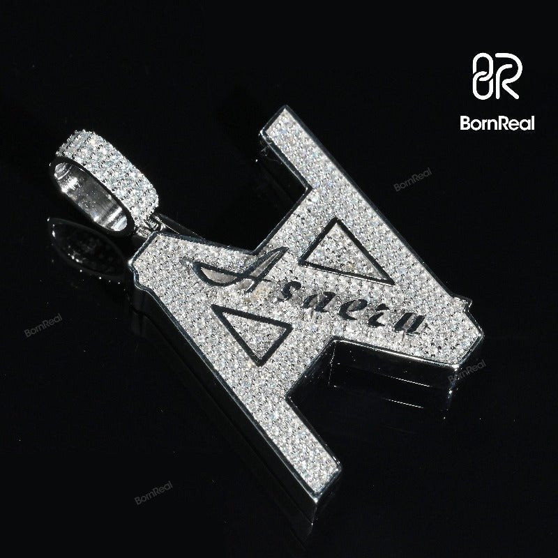 Custom Hip Hop Initial Double A Chain Moissanite diamond Logo Pendant For Men