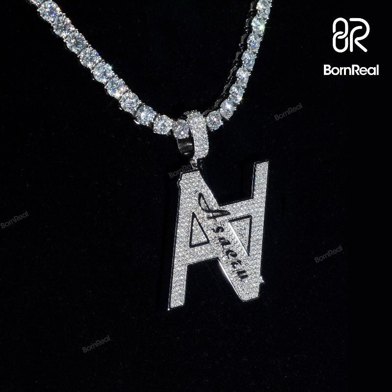 Custom Hip Hop Initial Double A Chain Moissanite diamond Logo Pendant For Men