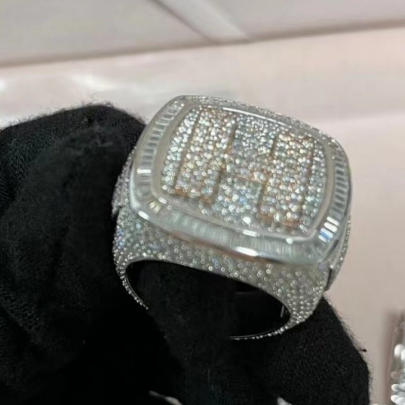 Custom Iced Out Diamond Moissanite Baguette Hip Hop Male Ring