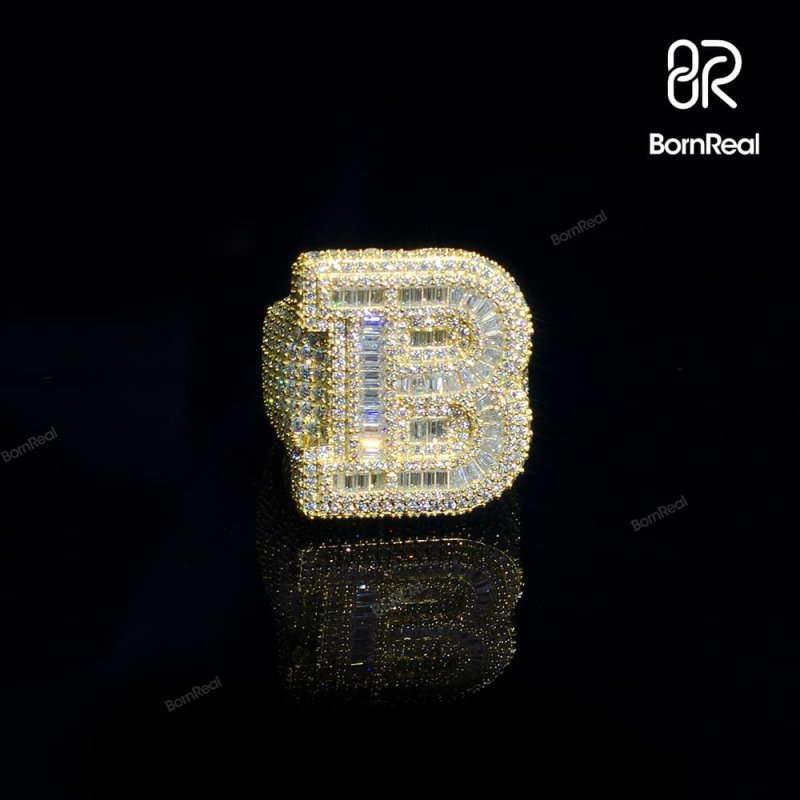 Custom Iced Out Diamond Moissanite Baguette Hip Hop Ring For Men