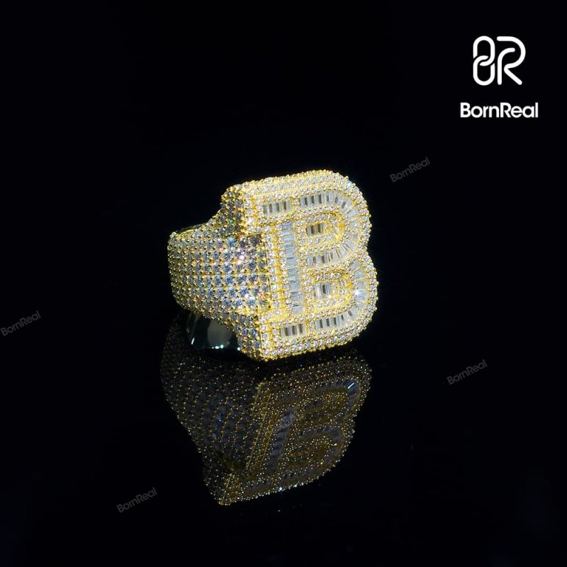 Custom Iced Out Diamond Moissanite Baguette Hip Hop Ring For Men