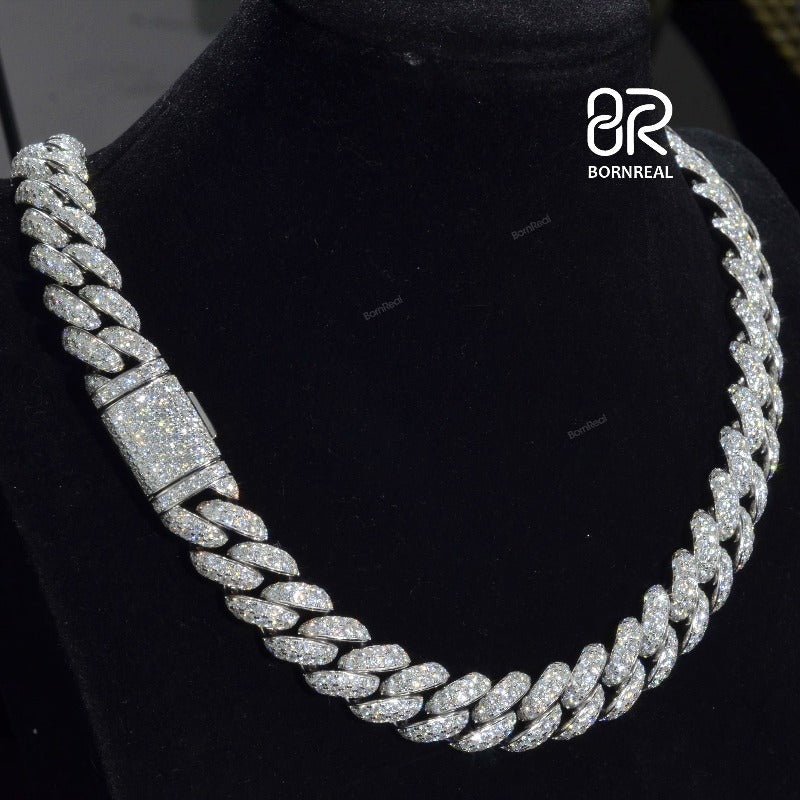 Custom Iced Out Hip Hop Mens Sterling Silver Moissanite Rapper Cuban Link Chain 8MM/10MM/12MM/14MM