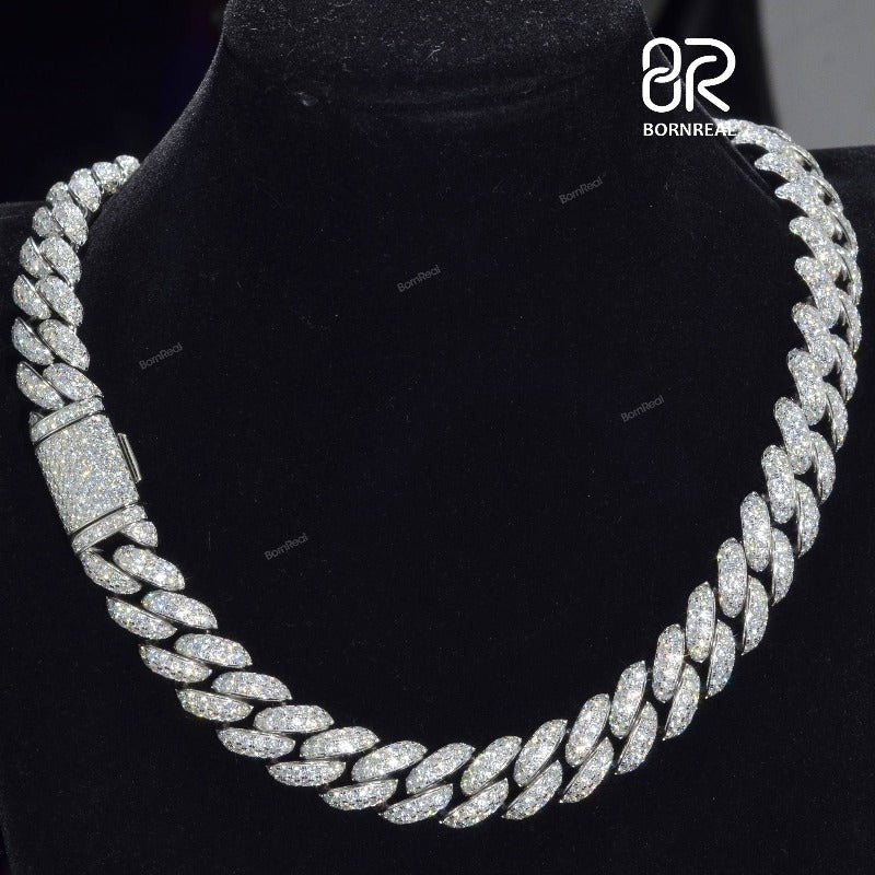 Custom Iced Out Hip Hop Mens Sterling Silver Moissanite Rapper Cuban Link Chain 8MM/10MM/12MM/14MM