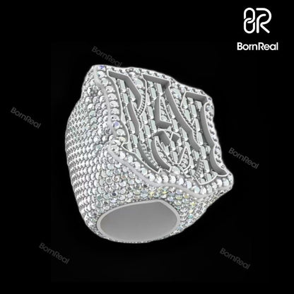 Custom Letter Baguette VVS Moissanite D Color Hip Hop Male Ring
