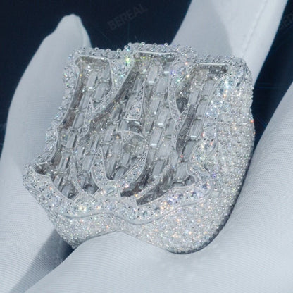 Custom Letter Baguette VVS Moissanite D Color Hip Hop Male Ring