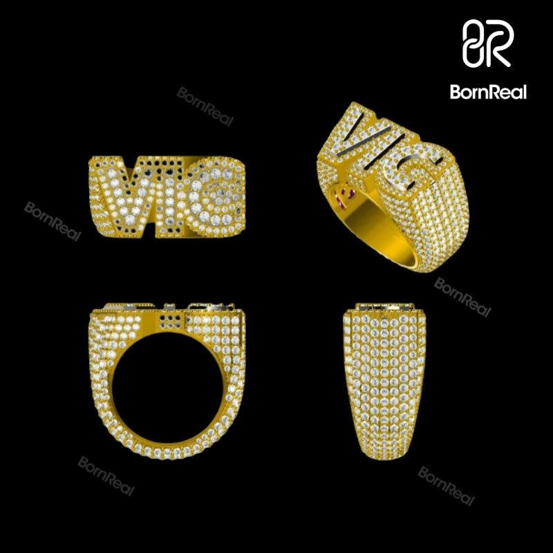 Custom Logo Iced Out Diamond Moissanite Hip Hop Male Ring