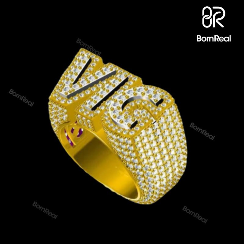 Custom Logo Iced Out Diamond Moissanite Hip Hop Male Ring