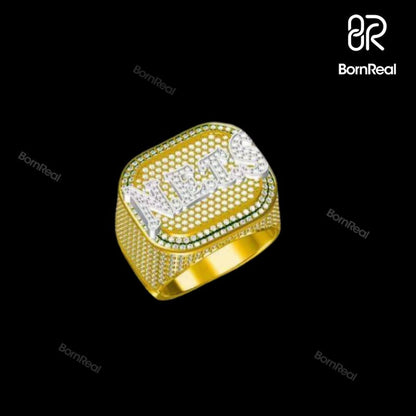 Custom Logo Iced Out Diamond Moissanite Mix Color Hip Hop Male Ring