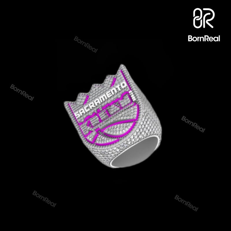 Custom Logo Iced Out Diamond Moissanite Purple Enamel Hip Hop Male Ring