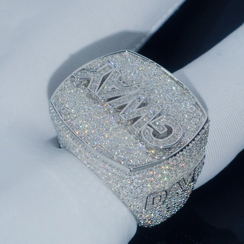 Custom logo Iced Out Diamond VVS Moissanite D Color Hip Hop Male Ring