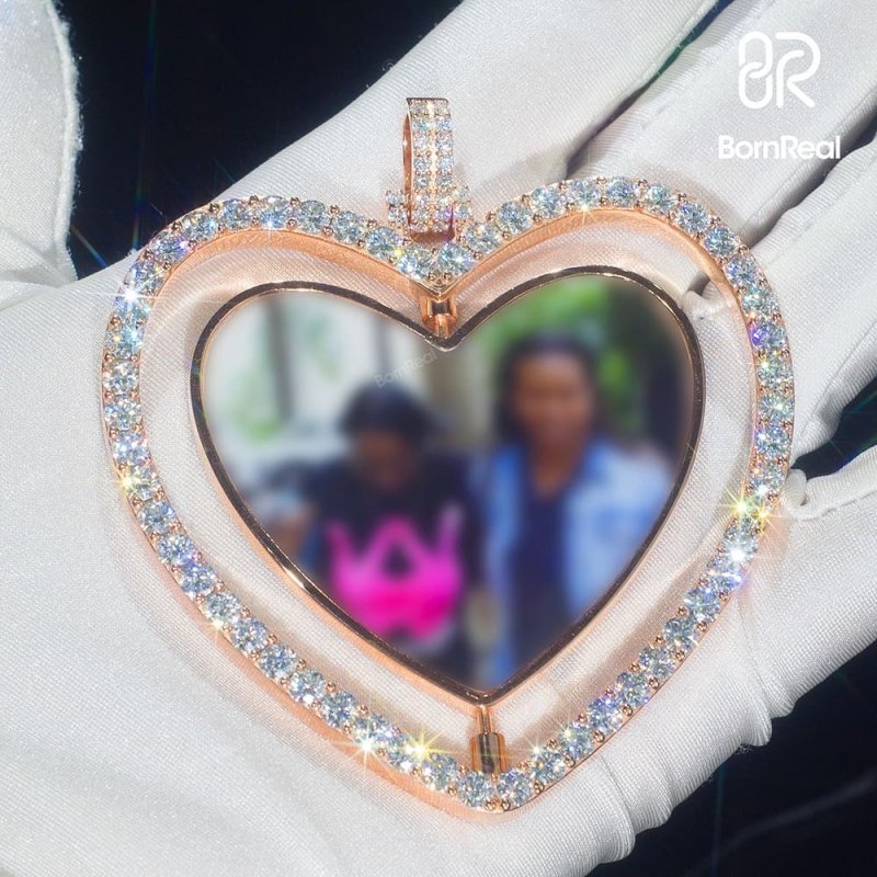 Custom Love Heart Shaped Diamond Moissanite Memory Photo Pendant