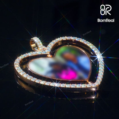 Custom Love Heart Shaped Diamond Moissanite Memory Photo Pendant