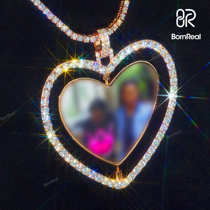 Custom Love Heart Shaped Diamond Moissanite Photo Pendant