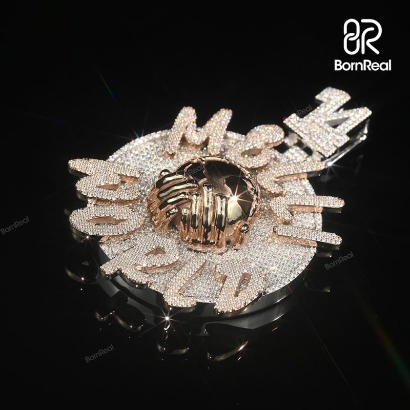 Custom Moissanite 3D Rose Gold Bling Round Hip Hop Logo Pendant