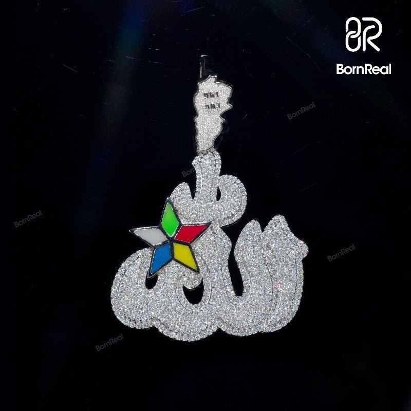 Custom Moissanite Allah Hip Hop Enamel Chain Diamond In 925 Silver Charm