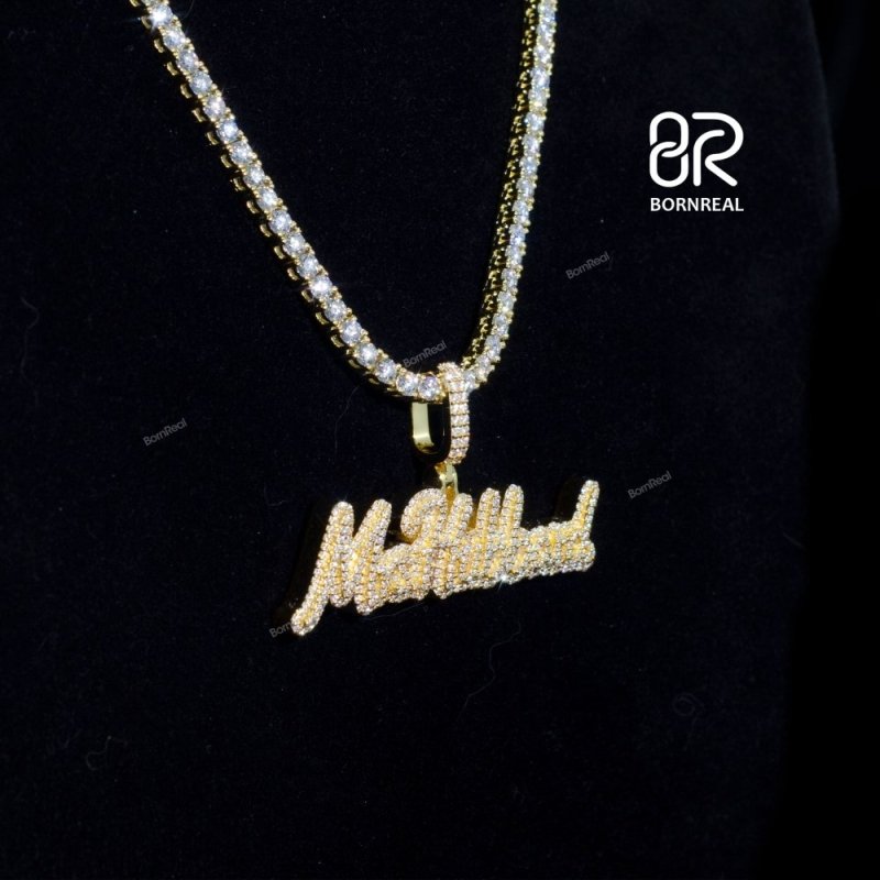 Custom Moissanite Hip Hop chain Yellow Gold Name Pendant For Men