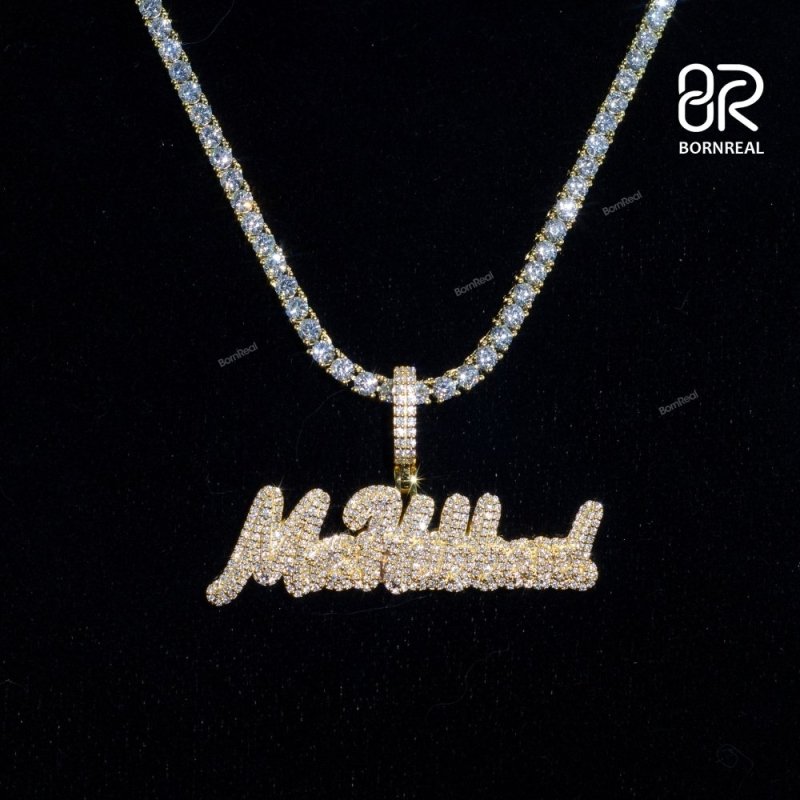 Custom Moissanite Hip Hop chain Yellow Gold Name Pendant For Men