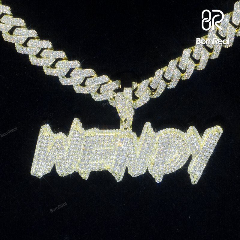 Custom Moissanite Hip Hop Yellow Gold Name Pendant For Men