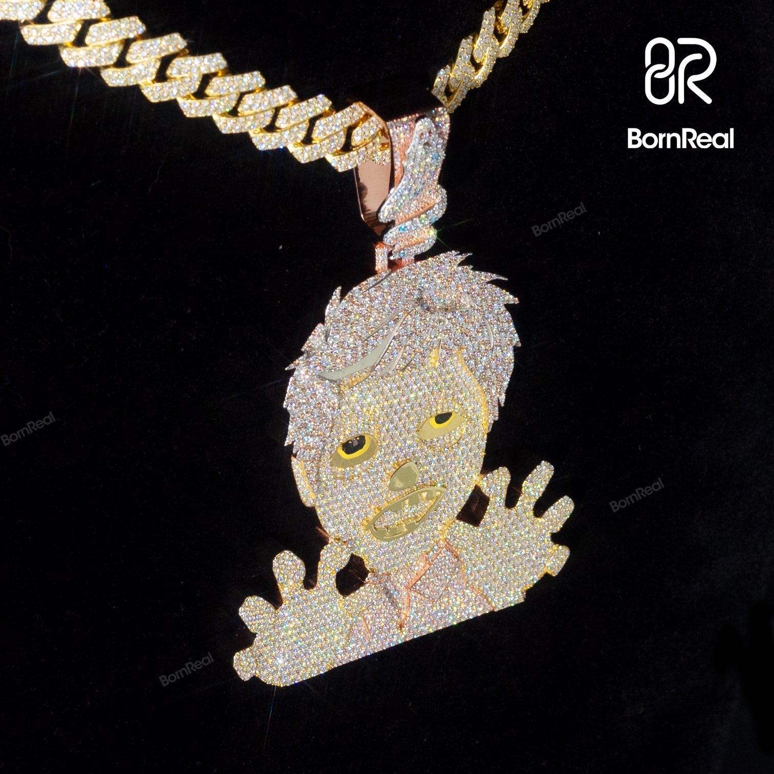 Custom Moissanite Hip Hop Zombie Emoji Pendant