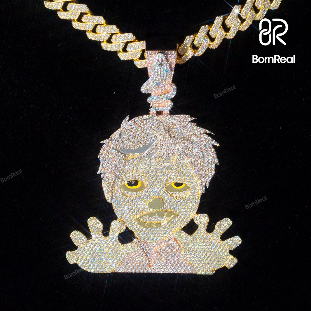 Custom Moissanite Hip Hop Zombie Emoji Pendant