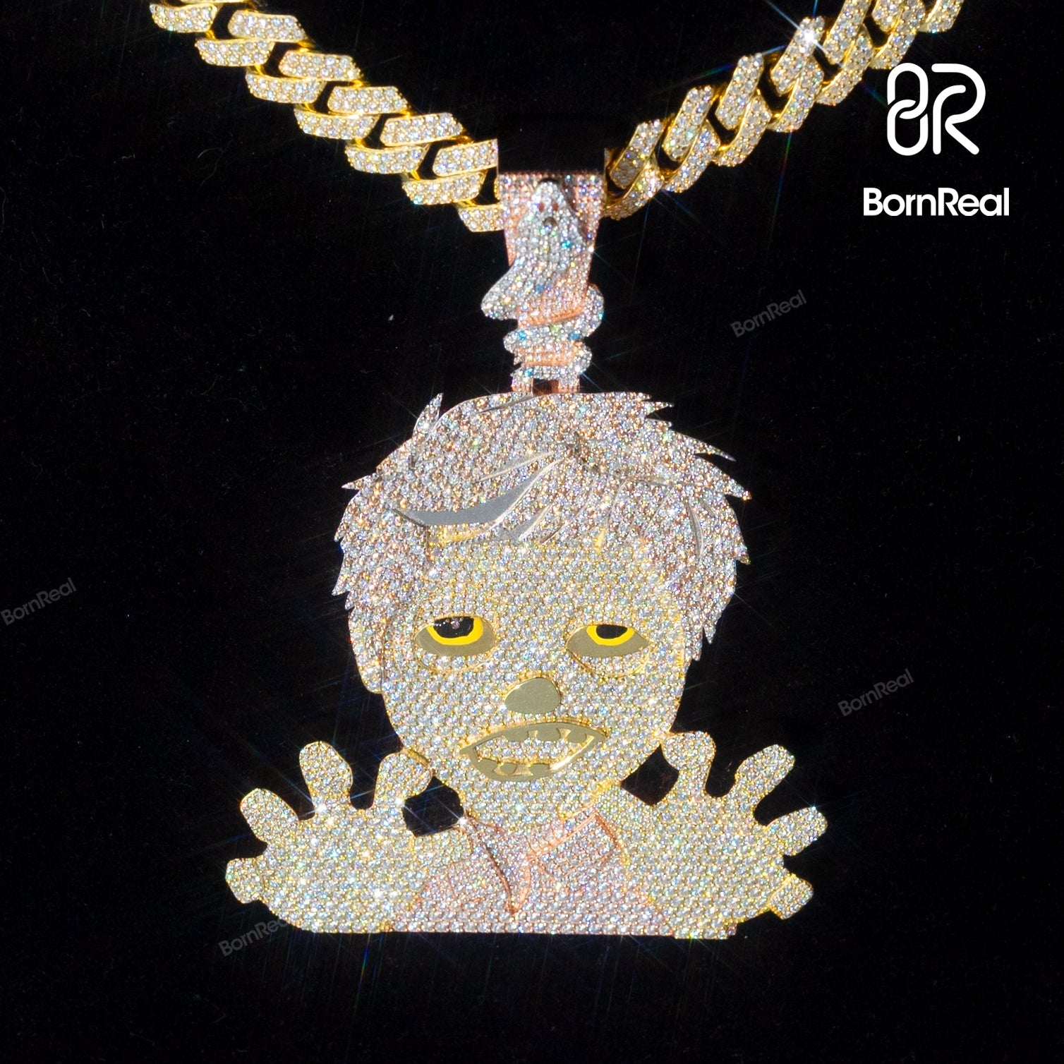 Custom Moissanite Hip Hop Zombie Emoji Pendant