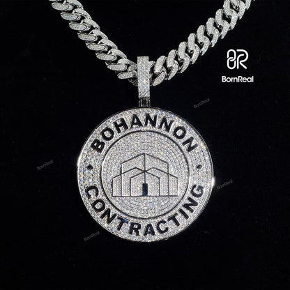 Custom Moissanite Iced 925 silver Round Hip Hop Logo Pendant