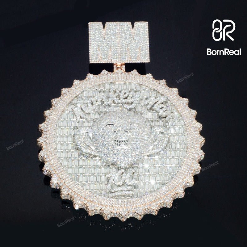 Buegget Cut Two Tone Rose Gold Circle Custom Logo Pendant with Custom Bail